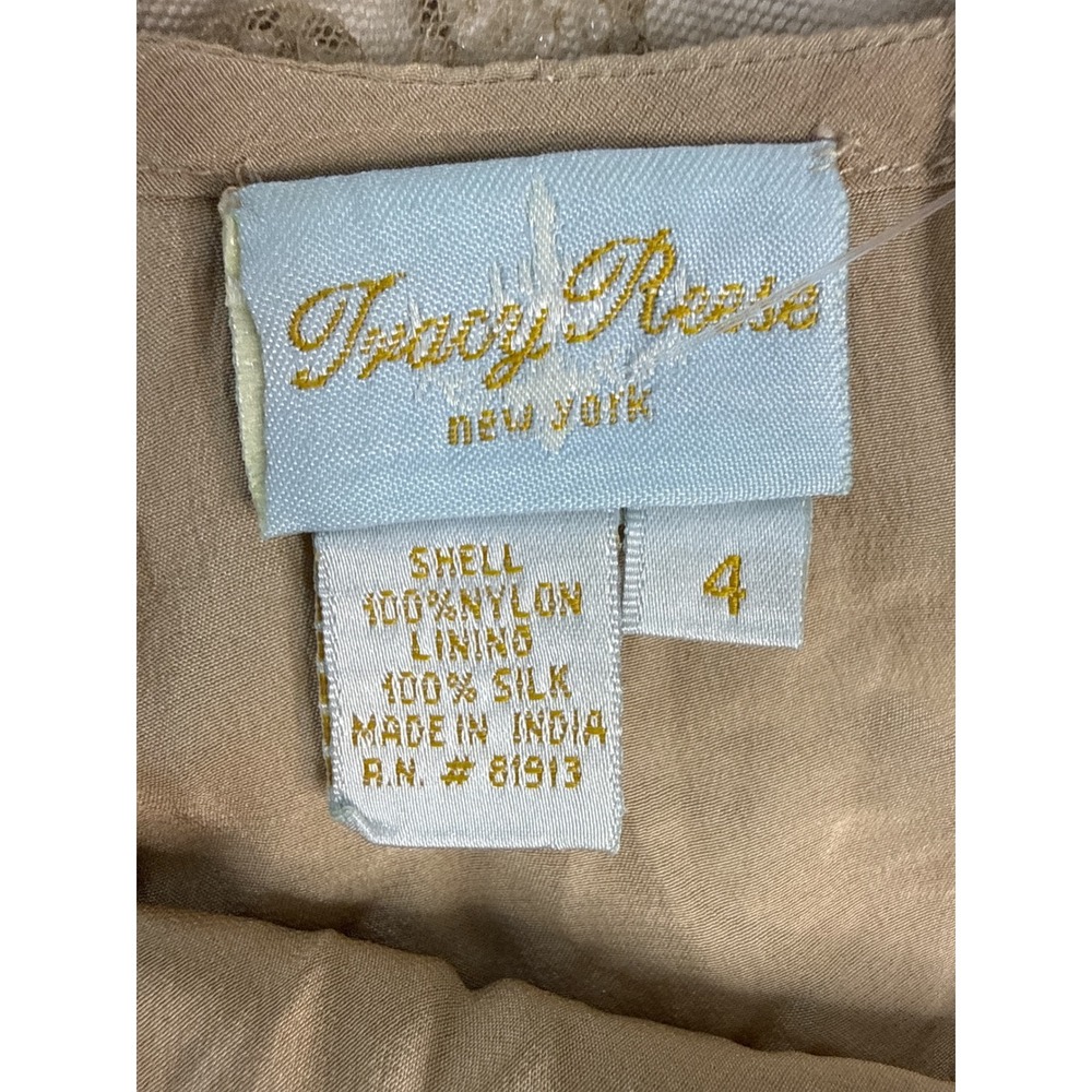 Tracy Reese New York Beaded Silk Mesh Tank Top Tan Floral Rhinestone Size 4 - Picture 5 of 8